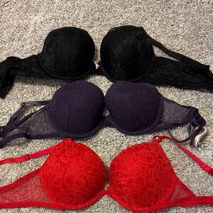 Victoria's Secret Lace Bra Trio - Black, Purple, Red